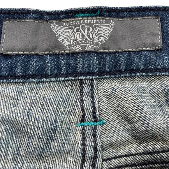 Rock & Republic Boot Embellished Pocket Jeans • 36 • Button Fly • Teal stitching - Picture 4 of 10